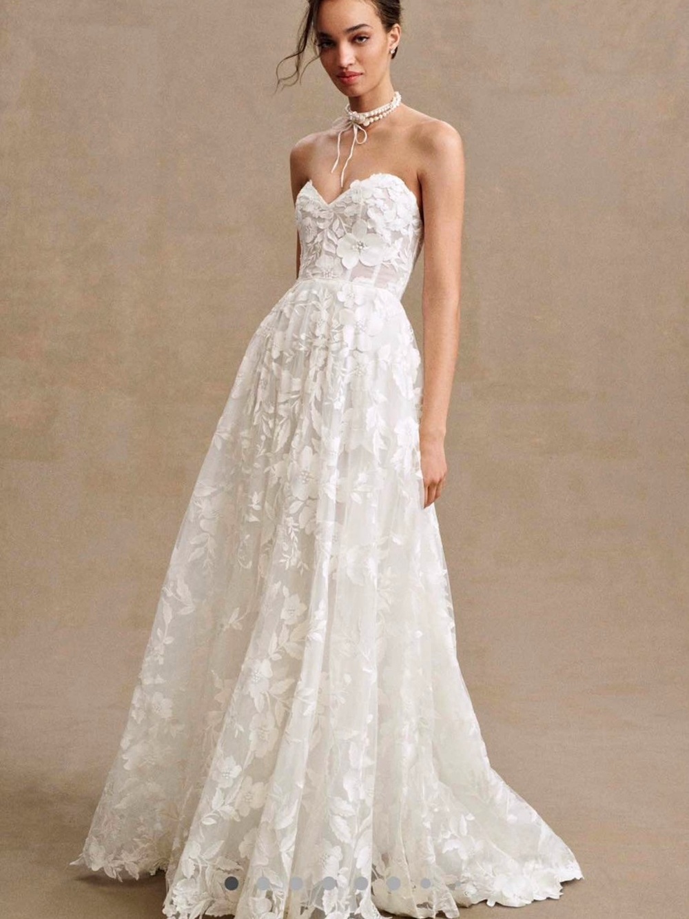 Jenny Yoo White Strapless Lace A-Line Wedding Dress